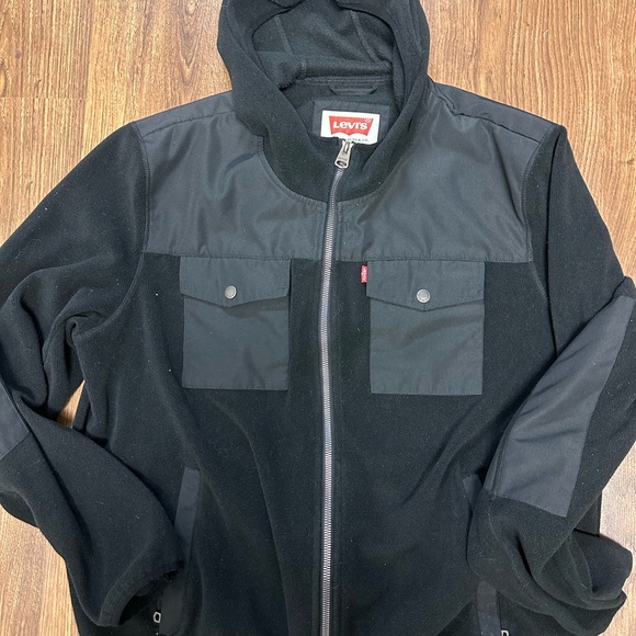 Levi's Strauss BLACK CHARCOAL Men's Hooded Fleece Jacket Size Large - Picture 6 of 8